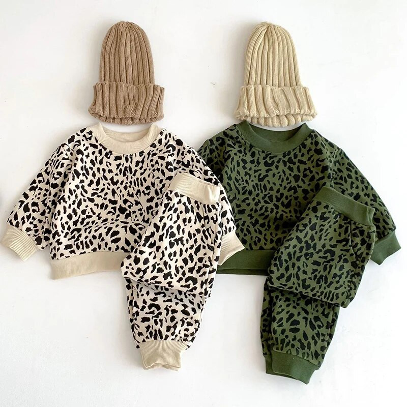 Proljetni komplet odjeće za dječake i djevojčice Pamučna odjeća za novorođenčad Dugi rukavi Dječja majica s leopard printom + odjeća za hlače