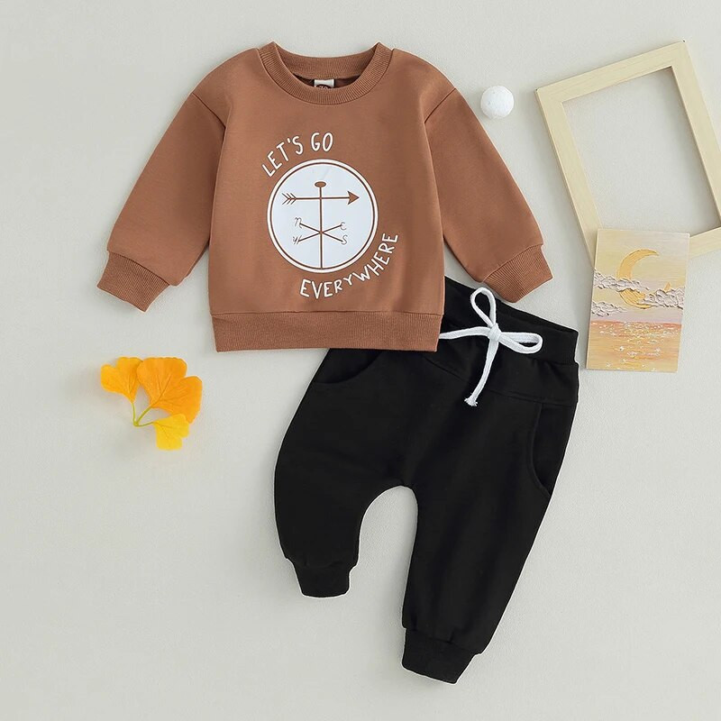 Mažylio berniuko apranga ilgomis rankovėmis megztiniai kelnės rūbų rinkinys kūdikiams berniukams rudens žiema 2 vnt.