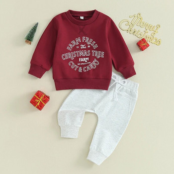Есенни комплекти дрехи за малки деца Момичета Момчета Коледни тоалети Суичъри с дълъг ръкав Горнища и панталони с връзки Бебешки костюми
