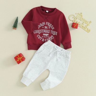 Seturi de haine de toamnă pentru copii mici, fete, băieți, ținute de Crăciun, hanorac cu mâneci lungi, pantaloni cu șnur, costume pentru sugari