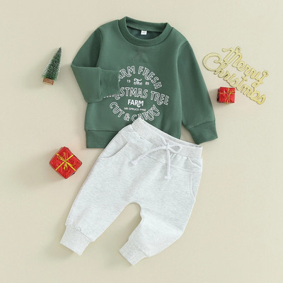 Seturi de haine de toamnă pentru copii mici, fete, băieți, ținute de Crăciun, hanorac cu mâneci lungi, pantaloni cu șnur, costume pentru sugari