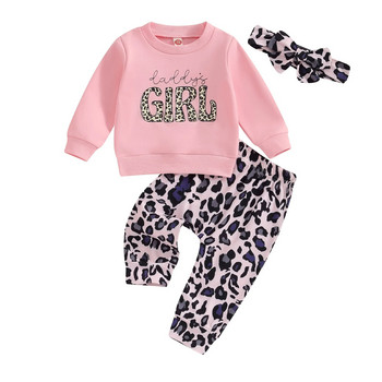 ma&baby 0-3Y νήπιο Βρέφος Παιδικό Βρεφικό Κοριτσάκι Σετ Μακρυμάνικα Μπλουζάκια Leopard Παντελόνι Κεφαλόδεσμος Ανοιξιάτικα Φθινοπωρινά ρούχαD05