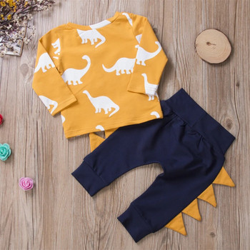 Бебешки комплект дрехи за момчета Горнища с принт на динозаври Тениска с дълъг ръкав Панталони Панталони 0-3 г. Новородено бебе Пролетно есенно облекло