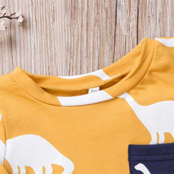 Бебешки комплект дрехи за момчета Горнища с принт на динозаври Тениска с дълъг ръкав Панталони Панталони 0-3 г. Новородено бебе Пролетно есенно облекло