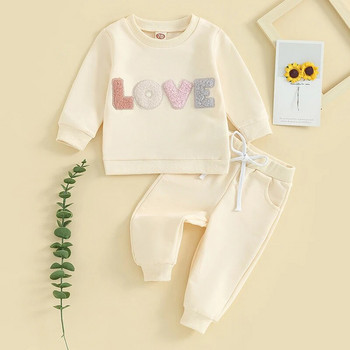0-3 години Бебешки пролетно-есенни тоалети Пуловер с дълги ръкави с букви за малки деца + комплекти дълги панталони Детски дрехи Анцузи