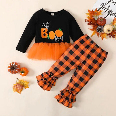 Modni dječji set odjeće za djevojčice i djevojke, crni pulover s okruglim ovratnikom, majica, tajice, suknja od pređe, dječji kompleti, kostim za noć vještica