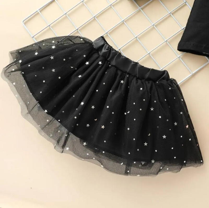 Modni dječji set odjeće za djevojčice i djevojke, crni pulover s okruglim ovratnikom, majica, tajice, suknja od pređe, dječji kompleti, kostim za noć vještica