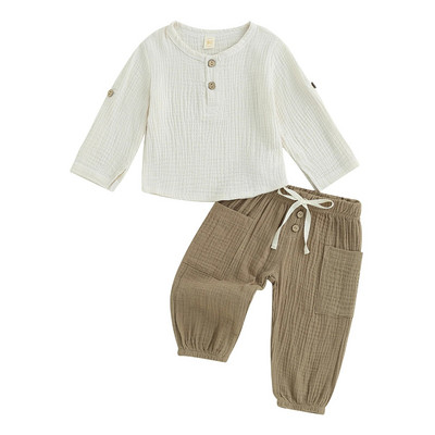 EWODOS Toddler Baby Kids Boys 2Vnt Aprangos kelnių rinkinys Vienspalvis marškinėliai ilgomis rankovėmis su kaklu su ilgomis kelnėmis rudens rudens apranga