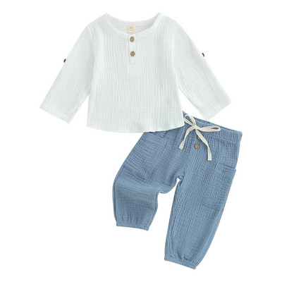 EWODOS Toddler Baby Kids Boys 2Vnt Aprangos kelnių rinkinys Vienspalvis marškinėliai ilgomis rankovėmis su kaklu su ilgomis kelnėmis rudens rudens apranga