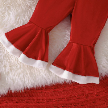 Ceeniu Бебешки детски коледни екипи за момичета Пуловер с букви Суичъри+червени кадифени панталони с изпъкнали панталони Бебешки детски новогодишен костюм