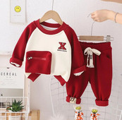 Dječja odjeća za malu djecu Jesen Zima Dječja odjeća Patchwork majica s džepovima od flisa i hlače Božićna dječja odijela