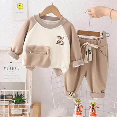 Dječja odjeća za malu djecu Jesen Zima Dječja odjeća Patchwork majica s džepovima od flisa i hlače Božićna dječja odijela