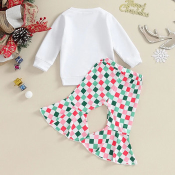 2023-09-19 Lioraitiin 6M-4Y Βρεφικό κοριτσάκι Χριστουγεννιάτικες στολές Μακρυμάνικο Φούτερ+Checkerboard Flare Παντελόνι Παιδικό Χριστουγεννιάτικο Σετ ρούχων