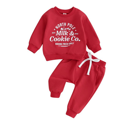 FOCUSNORM 3 värvi väikelapsed poisid tüdrukud jõuluriiete komplektid 2tk kirjatrükiga pikkade varrukatega dressipluusid soliidsed püksid 0-3 a