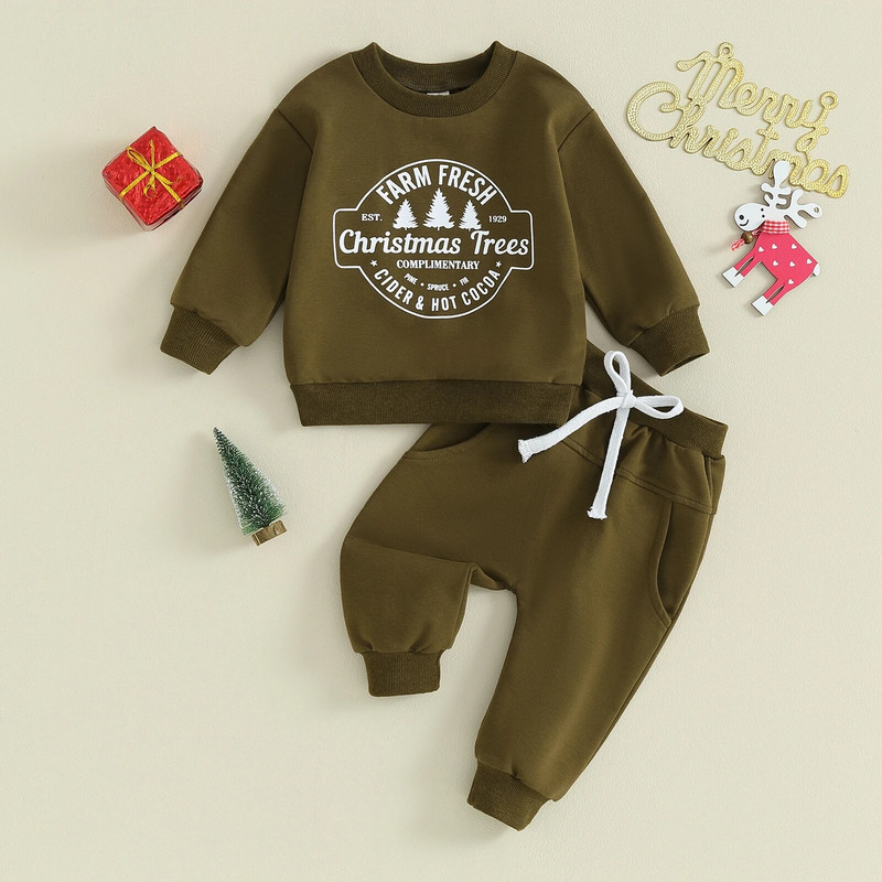 FOCUSNORM 3 värvi väikelapsed poisid tüdrukud jõuluriiete komplektid 2tk kirjatrükiga pikkade varrukatega dressipluusid soliidsed püksid 0-3 a