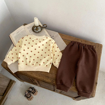 8411 Σετ βρεφικών ρούχων 2024 Άνοιξη Νέο βρεφικό κοριτσίστικο μπλουζάκι με πουά στάμπα + παντελόνι τσέπης με βολάν Γλυκό κοριτσίστικο κοστούμι