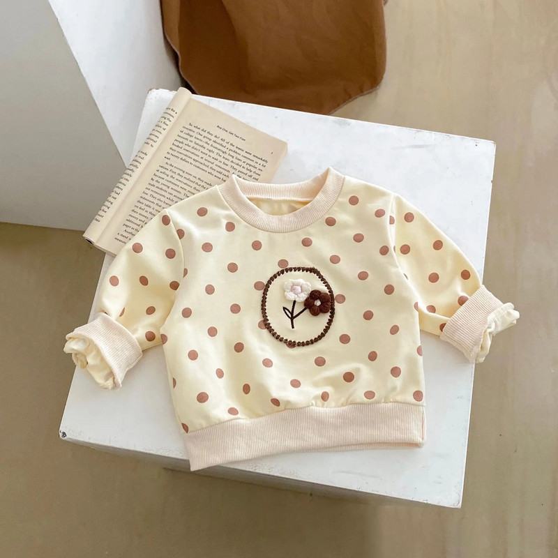 8411 Komplet odjeće za bebe 2024. Proljeće Novo odijelo za djevojčice Točkaste majice s printom + naborane hlače s džepovima Slatko odijelo za djevojčice