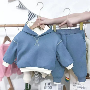 Моден комплект дрехи за новородени 2020 г., момиче, момче, суичър и панталон, 2 бр. Топла поларена подплата, костюм с качулка bebe, зимен комплект дрехи 0-3 г.