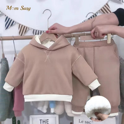 Fashion Newborn 2020 Σετ ρούχων για κοριτσάκι για μωρά Φούτσα και παντελόνι 2τμχ Φόδρα ζεστού φλις bebe Κοστούμι με κουκούλα Χειμερινό σετ ρούχων 0-3Y