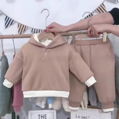Fashion Newborn 2020 Σετ ρούχων για κοριτσάκι για μωρά Φούτσα και παντελόνι 2τμχ Φόδρα ζεστού φλις bebe Κοστούμι με κουκούλα Χειμερινό σετ ρούχων 0-3Y