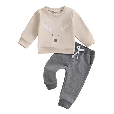 FOCUSNORM 0-3Y Djevojčice, dječaci, božićni kompleti odjeće, 2 komada, komplet hlača s dugim rukavima i jelenskim vezom