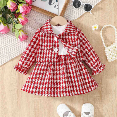 Komplet za djevojčice, jednogodišnja haljina, modni komplet crvenih kariranih suknji princeze, dvodijelni komplet za dojenčad, proljetna i jesenska odjeća