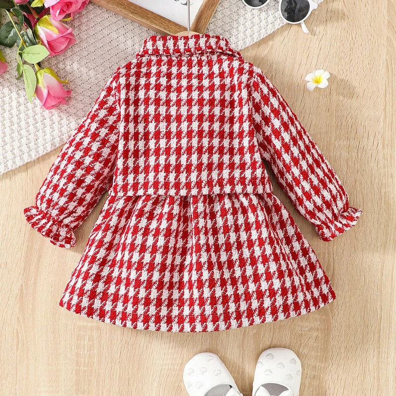 Komplet za djevojčice, jednogodišnja haljina, modni komplet crvenih kariranih suknji princeze, dvodijelni komplet za dojenčad, proljetna i jesenska odjeća