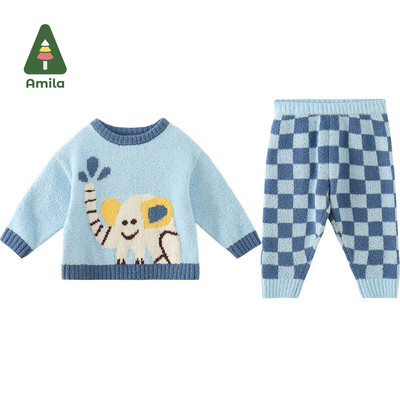Amila Baby 2023. gada vasara, jauna, jauka multfilma, brīvi un ērti pieguļoši apaļa kakla ādai draudzīgi mājas divdaļīgi komplekti bērniem