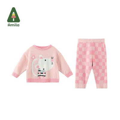 Amila Baby 2023. gada vasara, jauna, jauka multfilma, brīvi un ērti pieguļoši apaļa kakla ādai draudzīgi mājas divdaļīgi komplekti bērniem