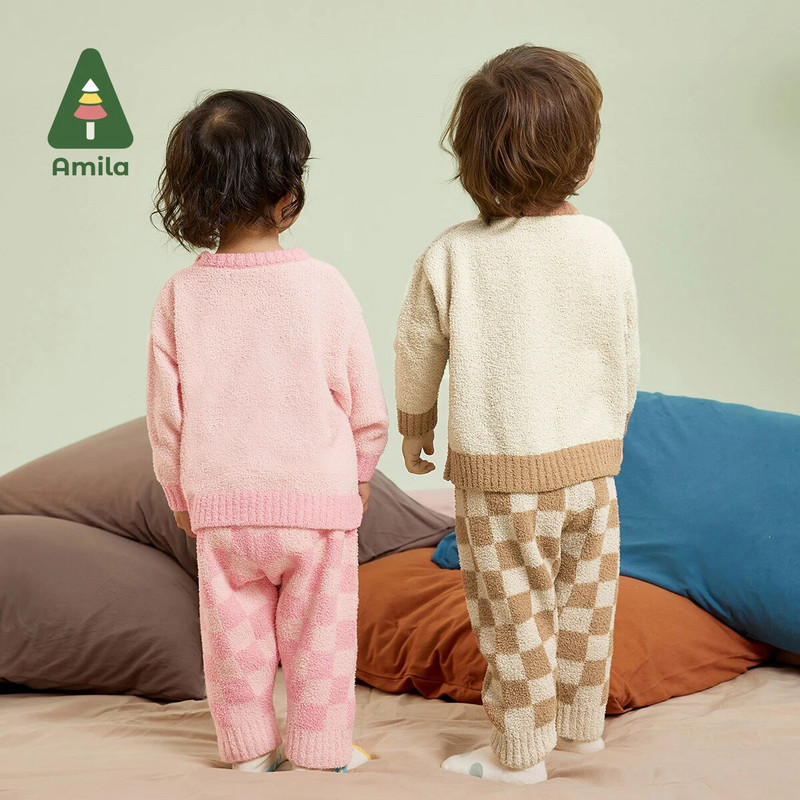 Amila Baby 2023. gada vasara, jauna, jauka multfilma, brīvi un ērti pieguļoši apaļa kakla ādai draudzīgi mājas divdaļīgi komplekti bērniem