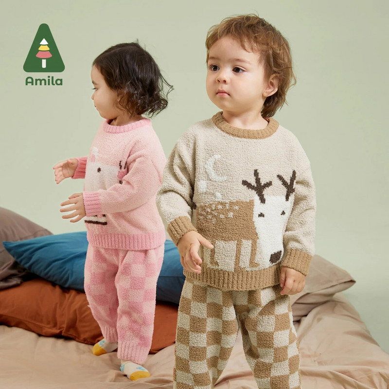 Amila Baby 2023. gada vasara, jauna, jauka multfilma, brīvi un ērti pieguļoši apaļa kakla ādai draudzīgi mājas divdaļīgi komplekti bērniem