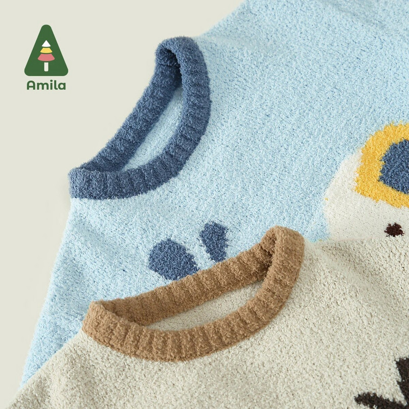 Amila Baby 2023. gada vasara, jauna, jauka multfilma, brīvi un ērti pieguļoši apaļa kakla ādai draudzīgi mājas divdaļīgi komplekti bērniem