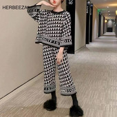 Kevadine ja sügisene tüdrukute rõivakomplekt vastsündinutele Thousand Bird Grid top + püksid, vabaaja puuvillased imikuriided, ülikond 3-8 a