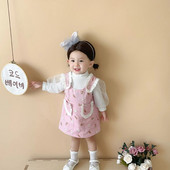 2023 Sügis beebitüdrukute 2 tk riidekomplekt puuvillased pikkade varrukatega võrktopsid tasku karu traksidega kleit ülikond väikelaste tüdrukute komplektid