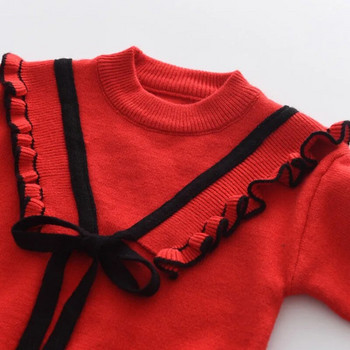 Menoea 2023 New Winter Fashion Baby Girls Φιόγκος πλεκτά χοντρά σετ ρούχων Παιδικά ζεστά μακρυμάνικα πουλόβερ παντελόνι 2τμχ Κοστούμια Στολές
