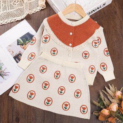 Menoea 2023 Nauja žiemos mada kūdikių mergaičių lankelis megzti stori rūbų rinkiniai vaikams šilti ilgomis rankovėmis megztiniai kelnės 2 vnt. kostiumai ir komplektai