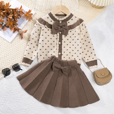 Menoea 2023 Nauja žiemos mada kūdikių mergaičių lankelis megzti stori rūbų rinkiniai vaikams šilti ilgomis rankovėmis megztiniai kelnės 2 vnt. kostiumai ir komplektai