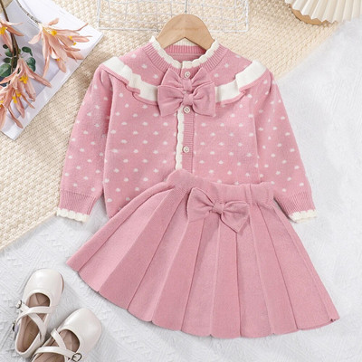 Menoea 2023 Nauja žiemos mada kūdikių mergaičių lankelis megzti stori rūbų rinkiniai vaikams šilti ilgomis rankovėmis megztiniai kelnės 2 vnt. kostiumai ir komplektai