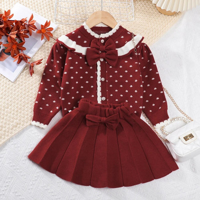 Menoea 2023 Nauja žiemos mada kūdikių mergaičių lankelis megzti stori rūbų rinkiniai vaikams šilti ilgomis rankovėmis megztiniai kelnės 2 vnt. kostiumai ir komplektai