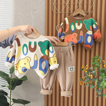 Корейски дрехи за бебета за момчета от 12 до 18 месеца Пуловер с карикатури Тениски с дълъг ръкав Топове и панталони Бутикови комплекти за момчета Детски дрехи