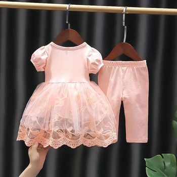 Χαριτωμένα βρεφικά κοριτσάκια βαμβακερά σετ ρούχων Princess Infant Toddler Δαντελένιο μπλουζάκι και παντελόνι πάρτι γενεθλίων Tutu Suits Παιδικά ρούχα