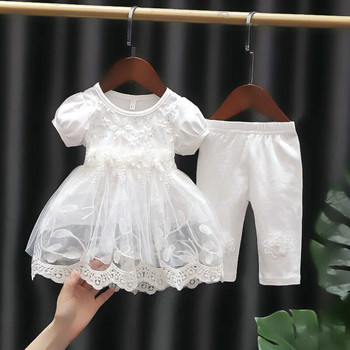 Χαριτωμένα βρεφικά κοριτσάκια βαμβακερά σετ ρούχων Princess Infant Toddler Δαντελένιο μπλουζάκι και παντελόνι πάρτι γενεθλίων Tutu Suits Παιδικά ρούχα