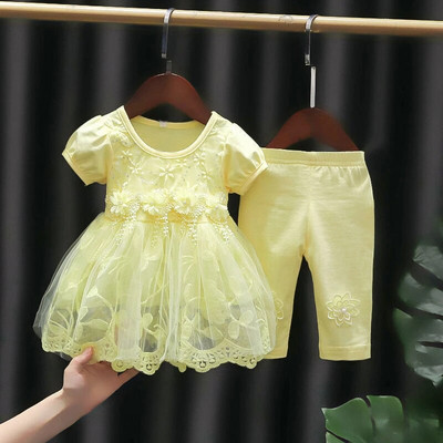 Armsad beebitüdrukute puuvillased rõivakomplektid Printsessi imiku väikelapse pitslillega topp ja püksid, sünnipäevapeoks, kostüümid, laste rõivad