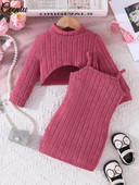 Ceeniu 0-3Y kūdikių megzti rūbai kūdikių rinkiniai naujagimiams megzti viršutiniu kaklu + spagečių juostelė suknelė kūdikių drabužiai