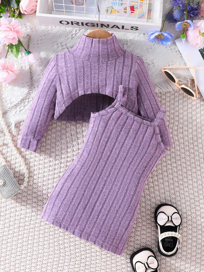 Ceeniu 0-3Y kūdikių megzti rūbai kūdikių rinkiniai naujagimiams megzti viršutiniu kaklu + spagečių juostelė suknelė kūdikių drabužiai