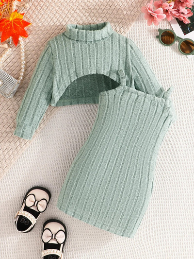 Ceeniu 0-3Y kūdikių megzti rūbai kūdikių rinkiniai naujagimiams megzti viršutiniu kaklu + spagečių juostelė suknelė kūdikių drabužiai