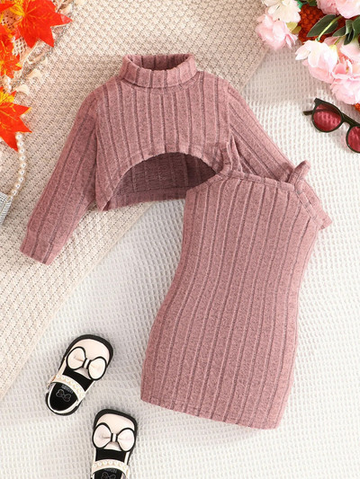 Ceeniu 0-3Y kūdikių megzti rūbai kūdikių rinkiniai naujagimiams megzti viršutiniu kaklu + spagečių juostelė suknelė kūdikių drabužiai