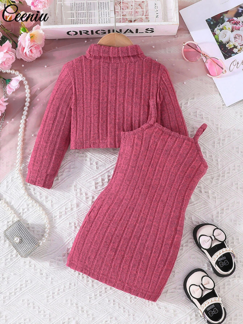 Ceeniu 0-3Y kūdikių megzti rūbai kūdikių rinkiniai naujagimiams megzti viršutiniu kaklu + spagečių juostelė suknelė kūdikių drabužiai