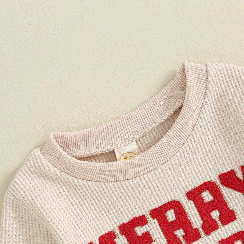 Ziemassvētku mazuļu drēbju komplekts rudens ziemas bērniem bērnu tērpi izplūdušo burtu džemperis savelkamās bikšu komplekts jaundzimušo vafeļu kostīmi