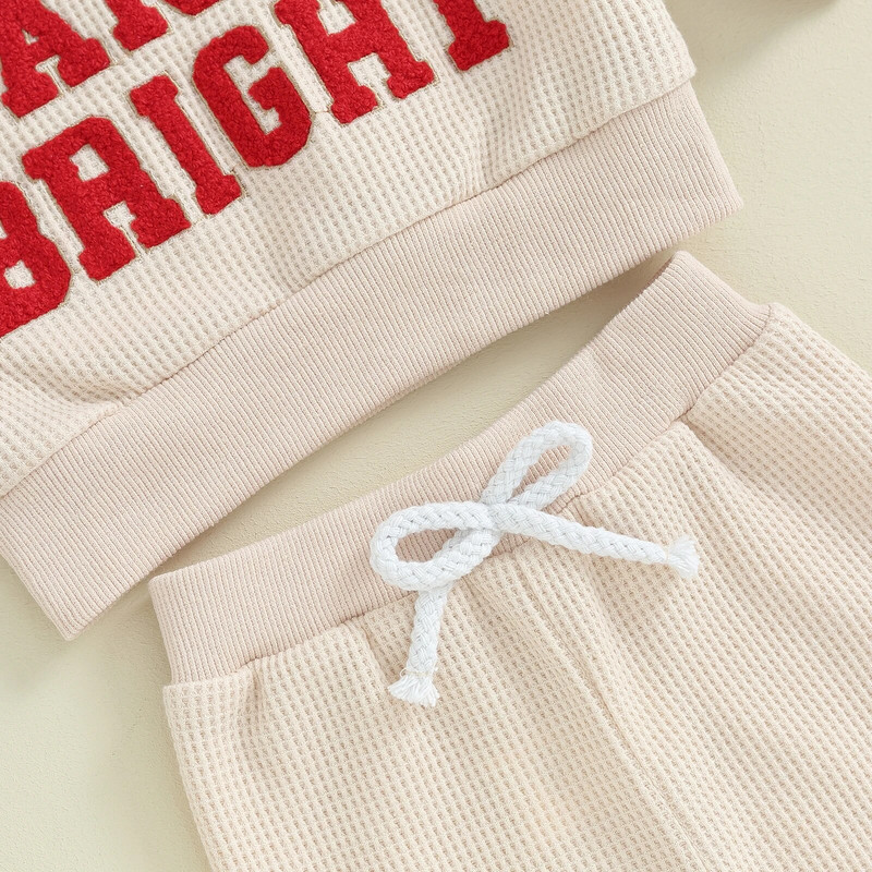 Ziemassvētku mazuļu drēbju komplekts rudens ziemas bērniem bērnu tērpi izplūdušo burtu džemperis savelkamās bikšu komplekts jaundzimušo vafeļu kostīmi